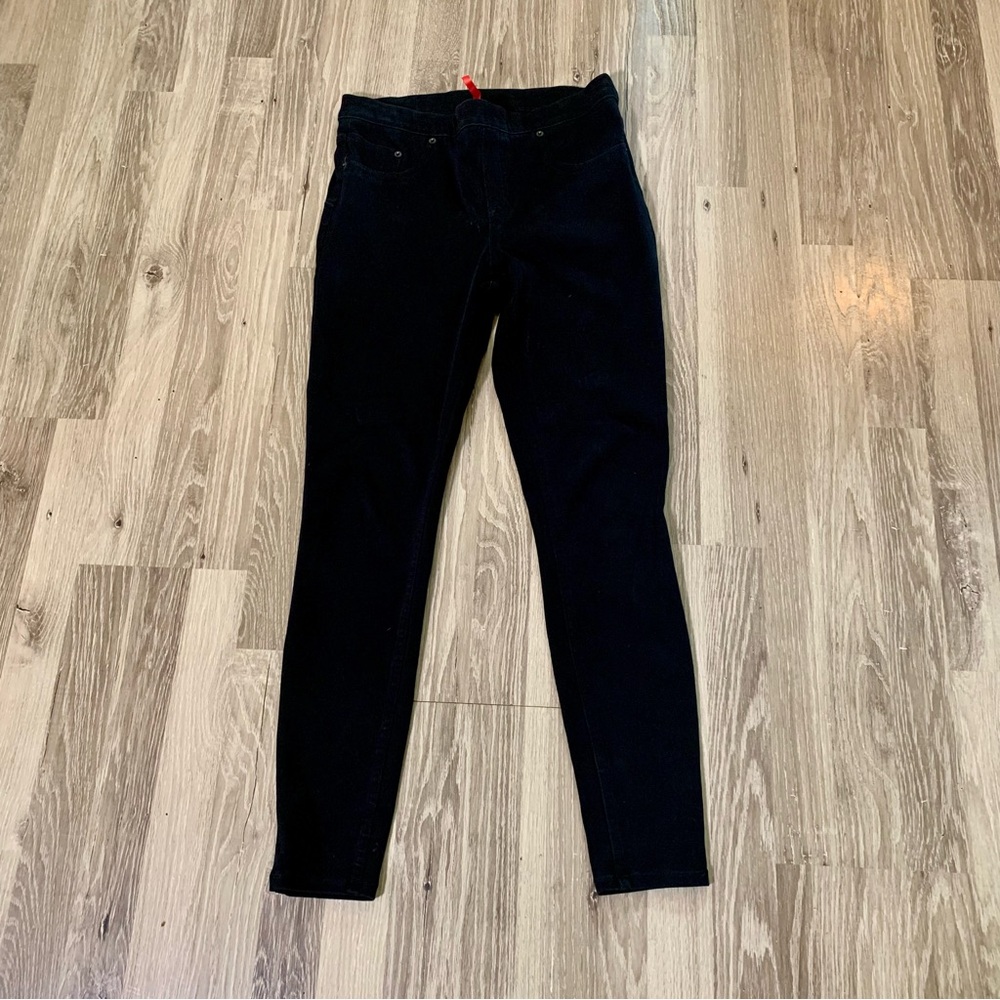 Spanx Jean-ish Twill Legging Women’s L Black Shaping Waist Stretch Jeggings‎ EUC